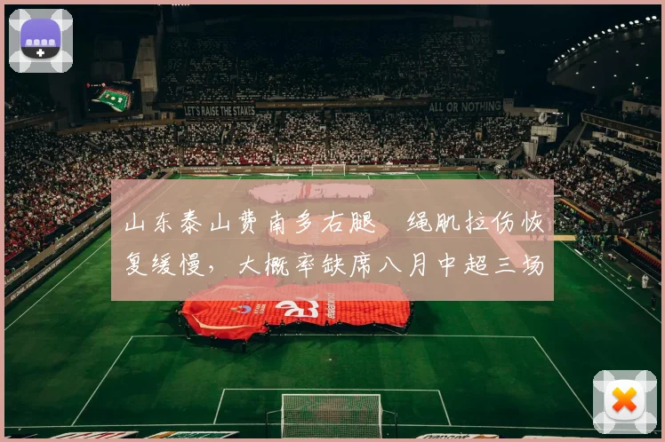 山东泰山费南多右腿腘绳肌拉伤恢复缓慢,大概率缺席八月中超三场关键战